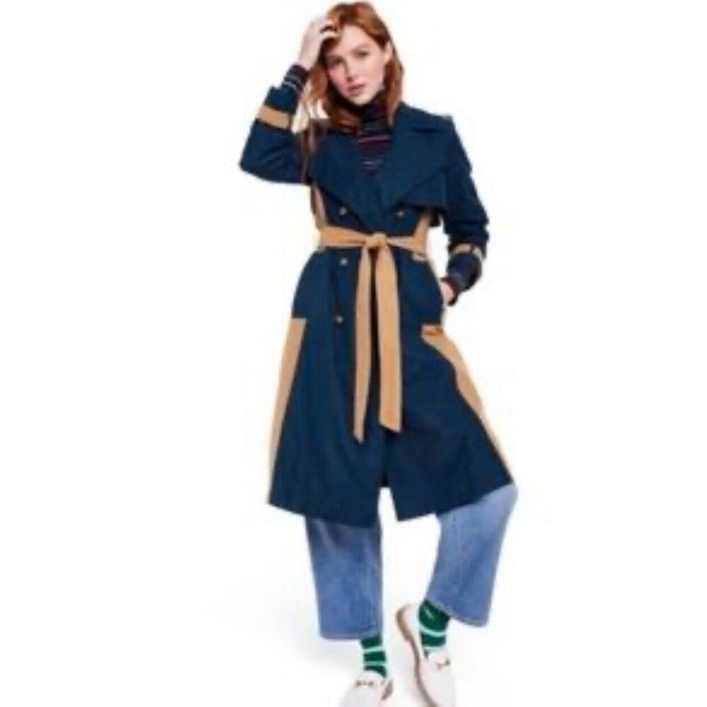 La Ligne x Target Women Side Trench Coat Colorblock Navy Tan Preppy 3X Plus NWT